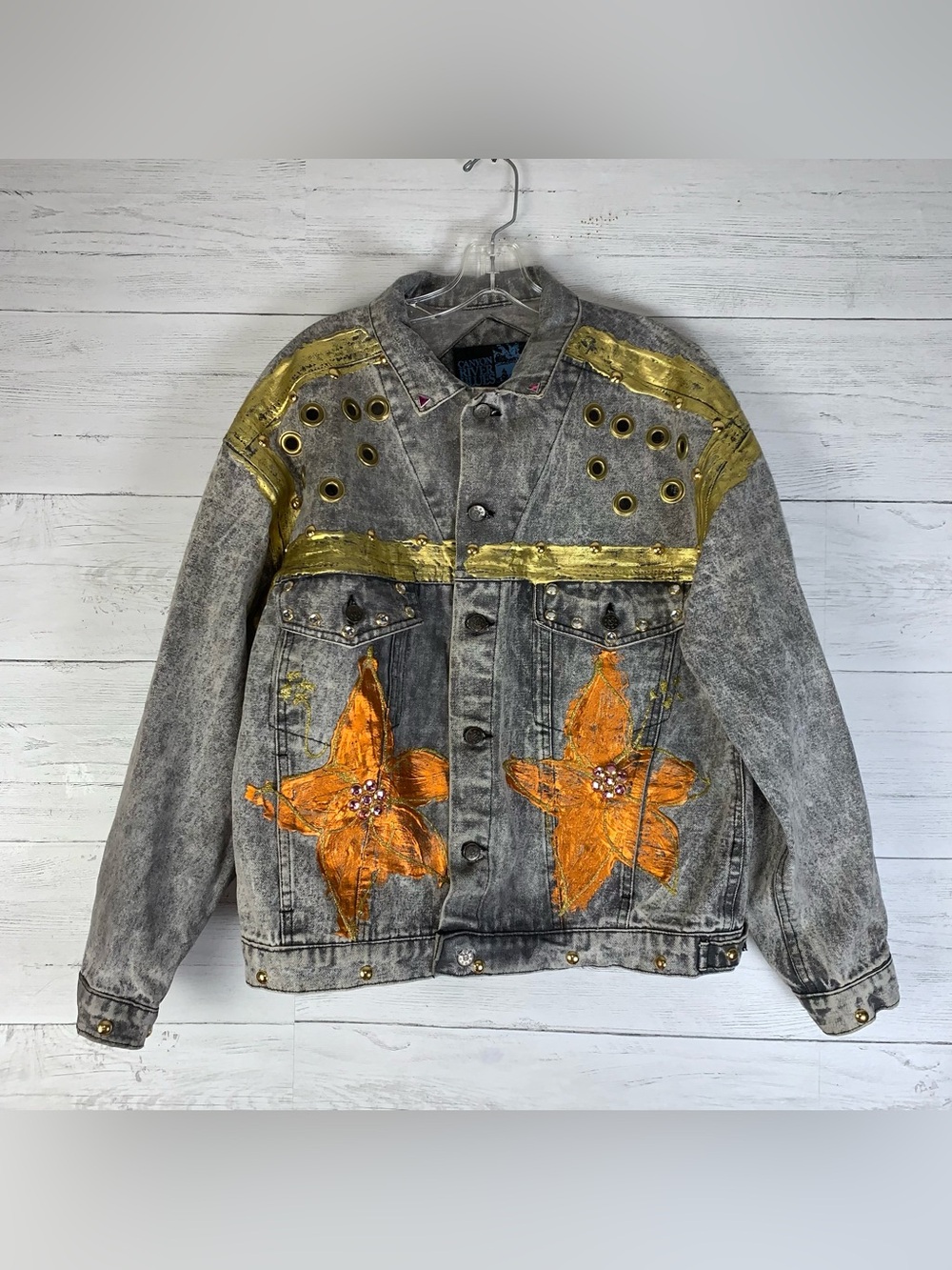 Vintage Canyon River Blues Flower Bedazzled Jacket Rare Peak 80's/ 90’s-M